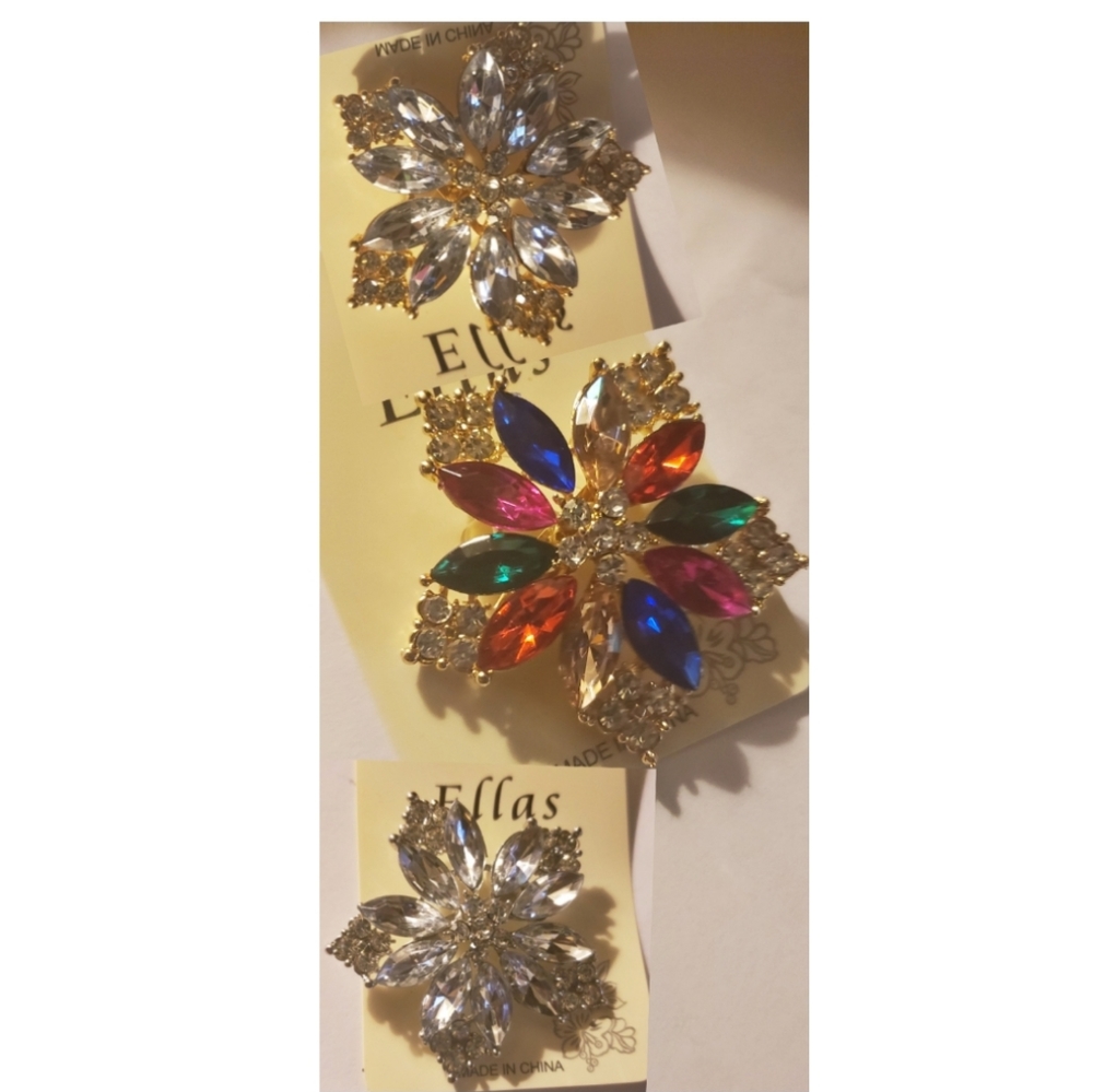 Ellias rhinestone lapel pins/brooches. 3 avail.  New
